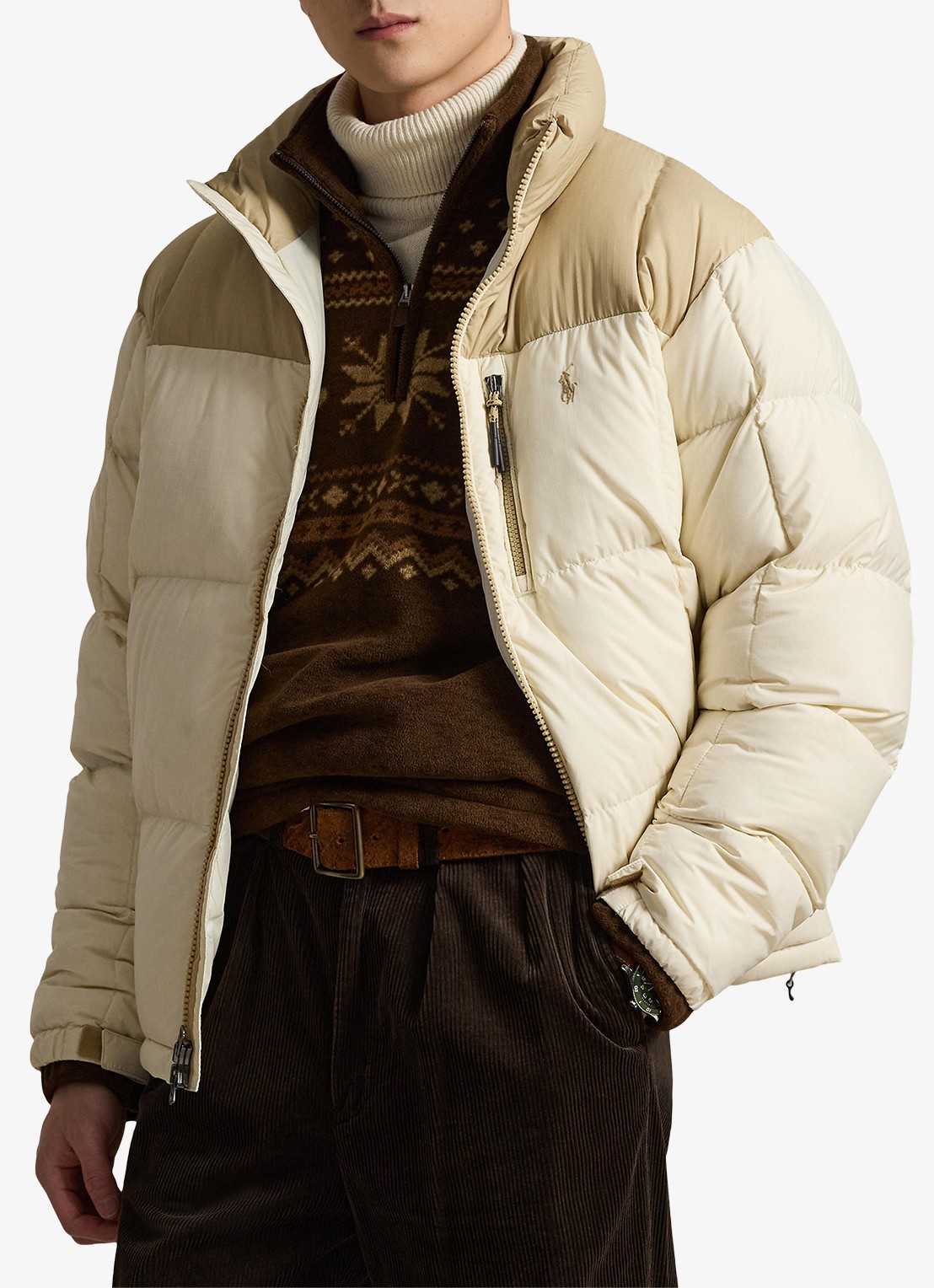 Ralph Lauren Gorham puffer jas met opstaande kraag - detail classic tan / bruin