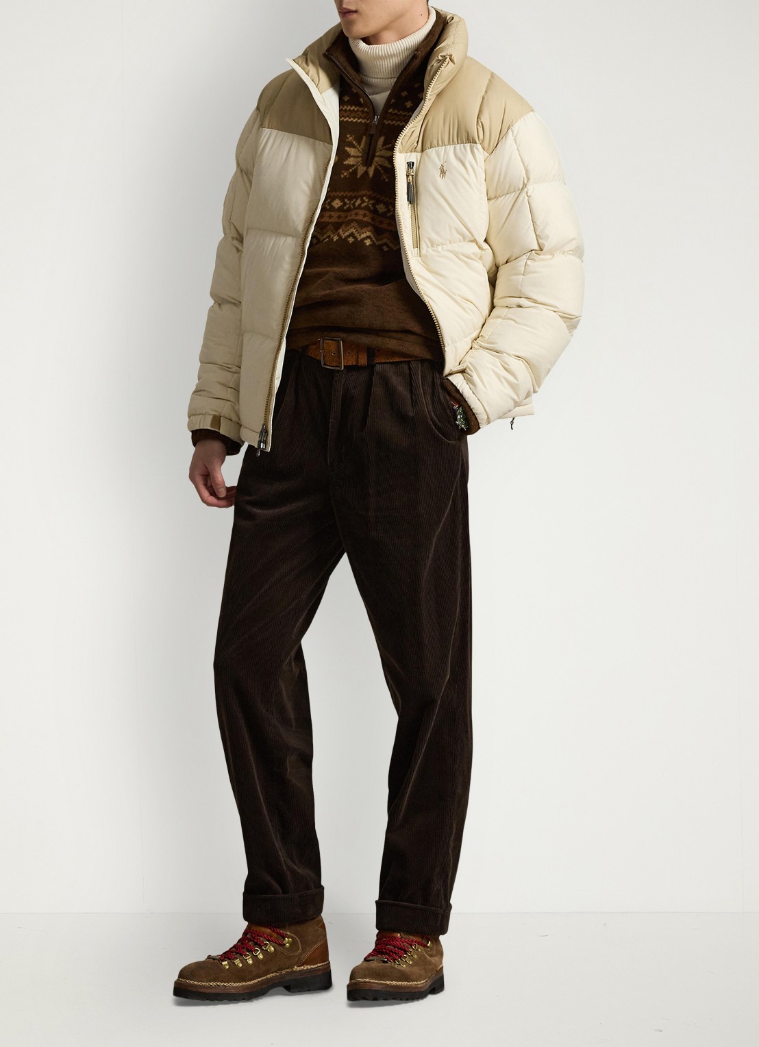 Ralph Lauren Gorham puffer jas met opstaande kraag - voorkant 4 classic tan / bruin