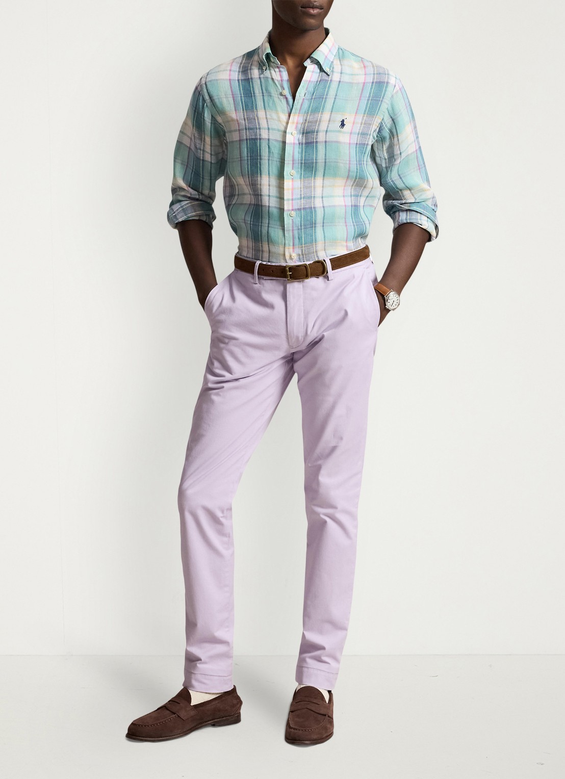 Ralph Lauren Greenwich slim fit chino met stretch - voorkant 2 spring iris / paars
