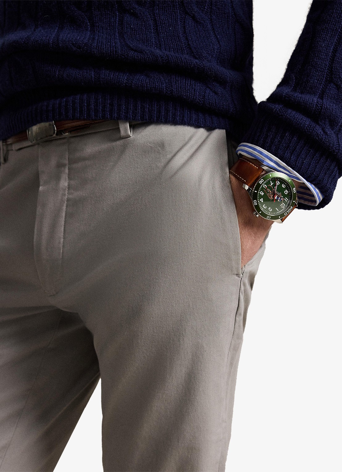 Ralph Lauren Greenwich slim fit stretch chino broek - detail 4 grey fog / grijs