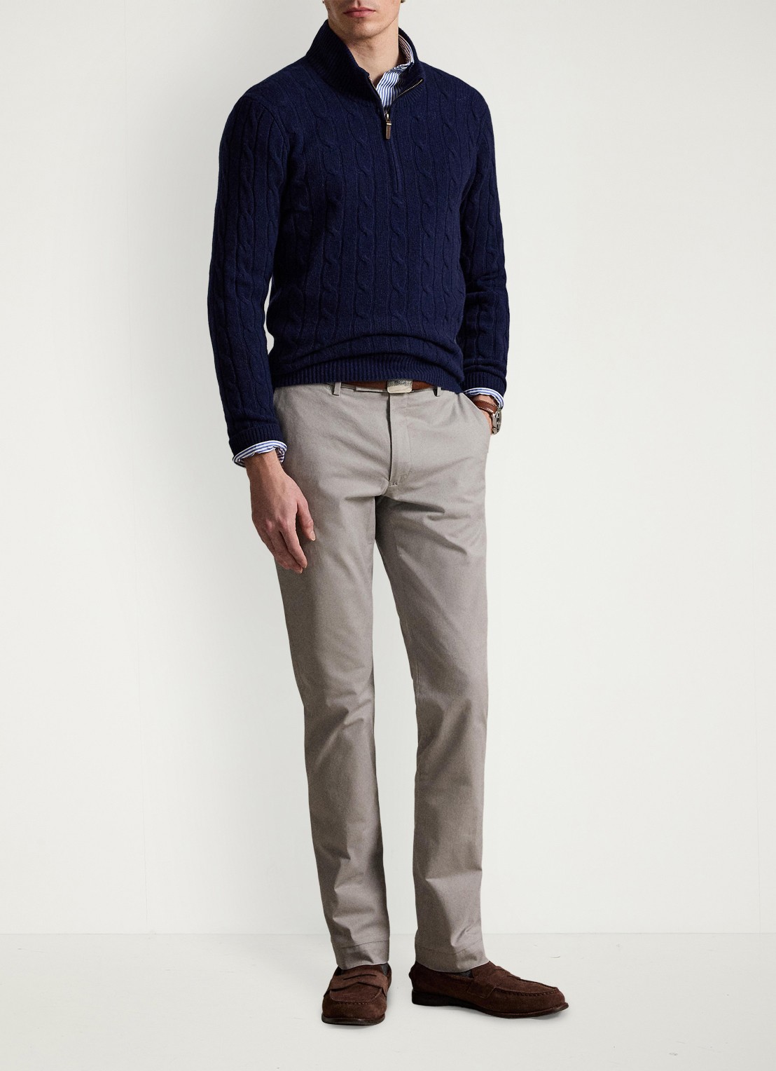 Ralph Lauren Greenwich slim fit stretch chino broek - voorkant 2 grey fog / grijs