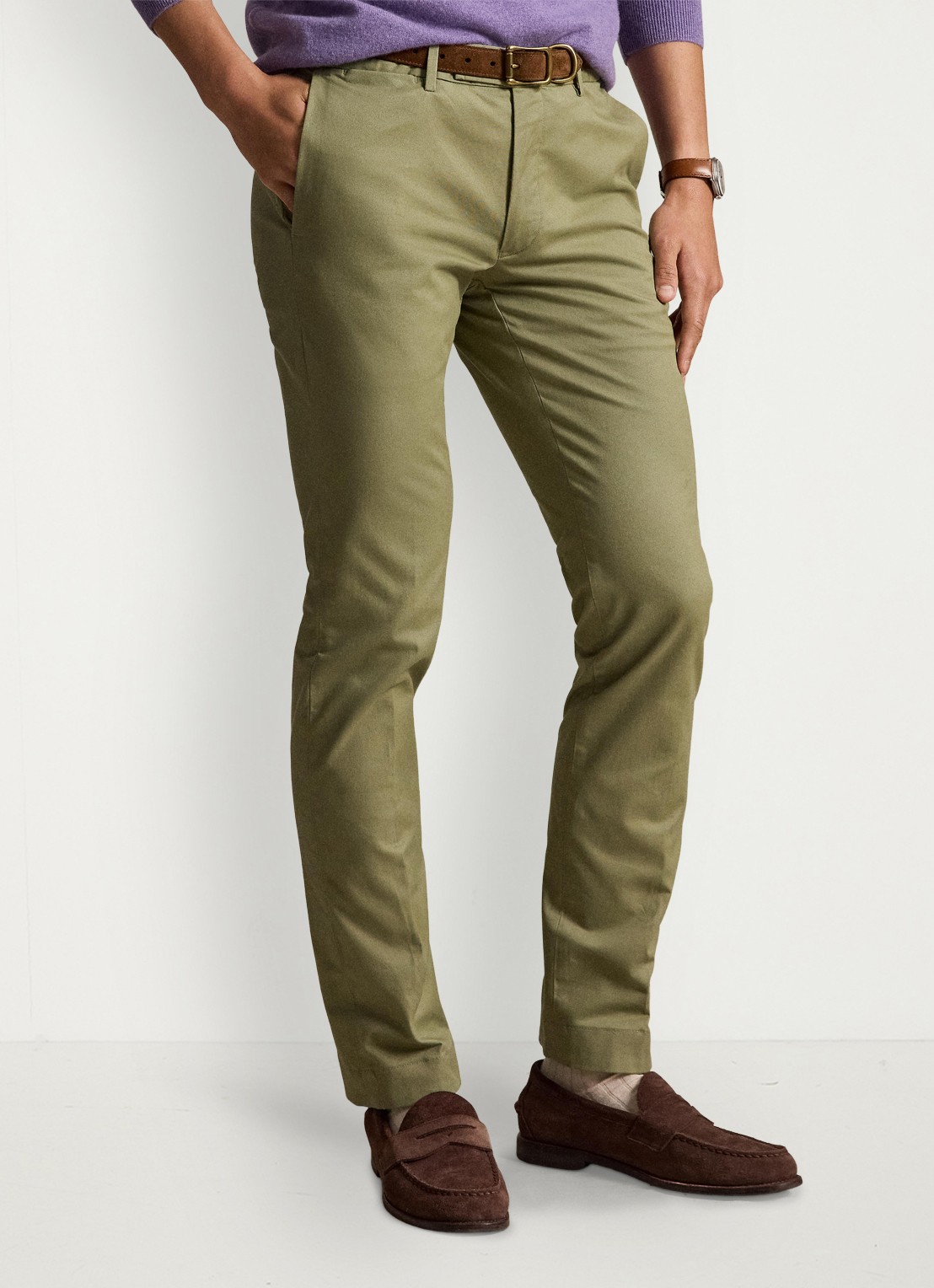 Ralph Lauren Greenwich slim fit stretch chino broek - detail 4 sage green / groen