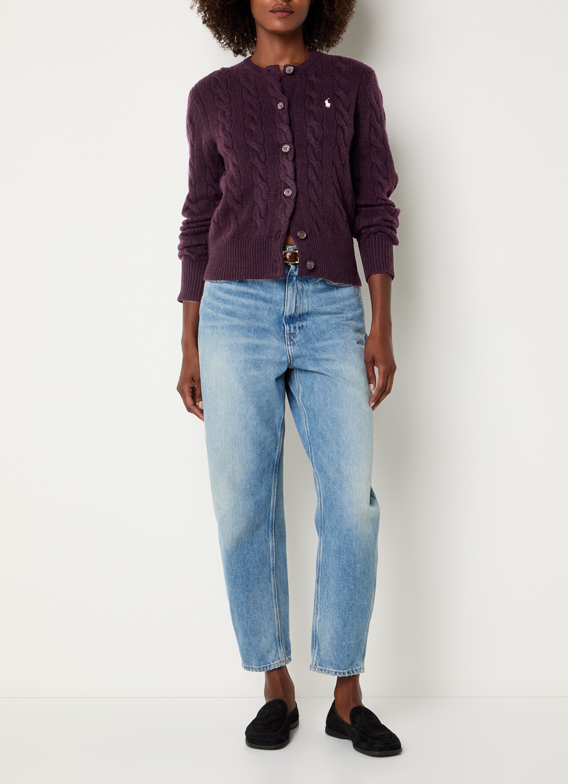 Ralph Lauren Grofgebreid vest in kasjmierblend met logo - voorkant 2 aubergine