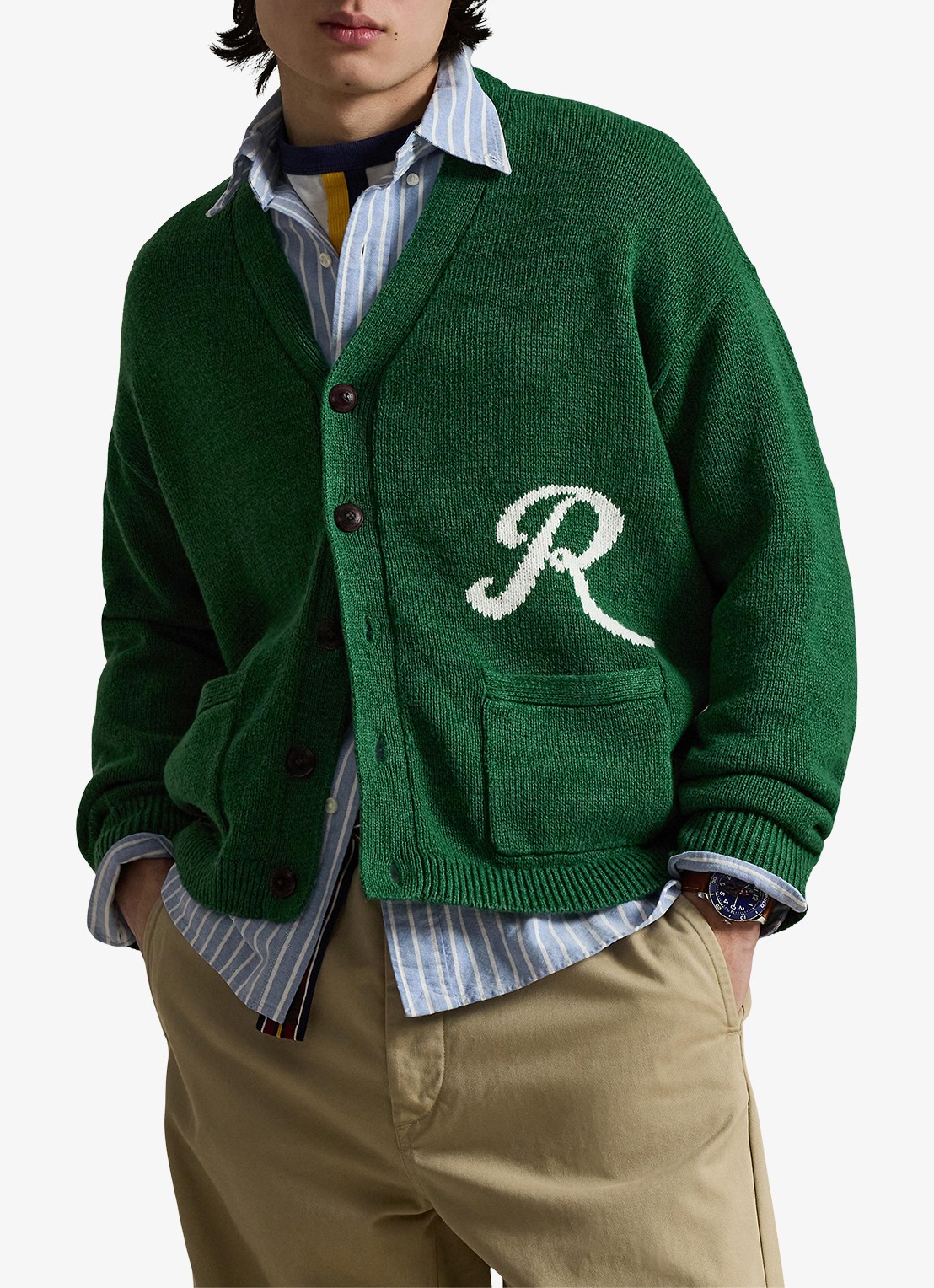 Ralph Lauren Grofgebreid vest in linnenblend met opstikzakken - detail 4 new forest-2z8d