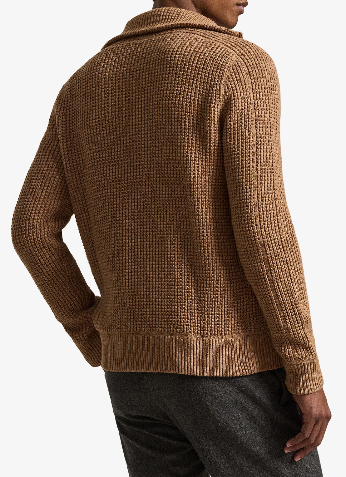 Ralph Lauren Grofgebreid vest in wolblend met logoborduring - achterkant brown sugar melange / bruin