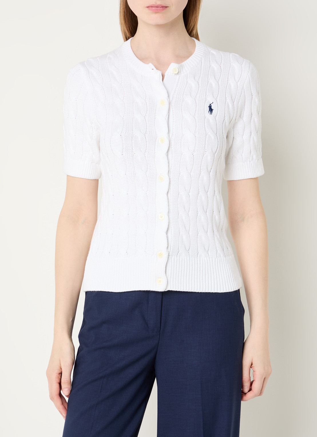 Ralph Lauren Grofgebreid vest met logo - detail wit