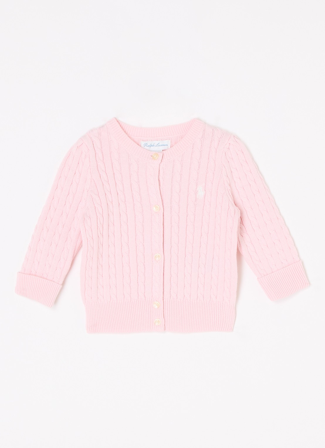 Ralph Lauren Grofgebreid vest met logo - voorkant lichtroze