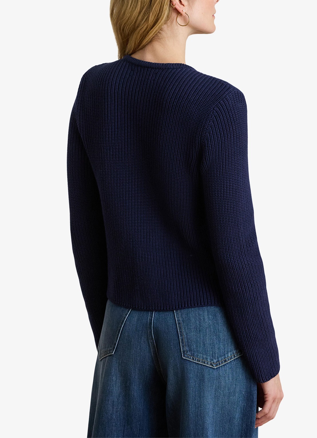 Ralph Lauren Grofgebreid vest met paspelzakken - achterkant 5 refined navy / donkerblauw