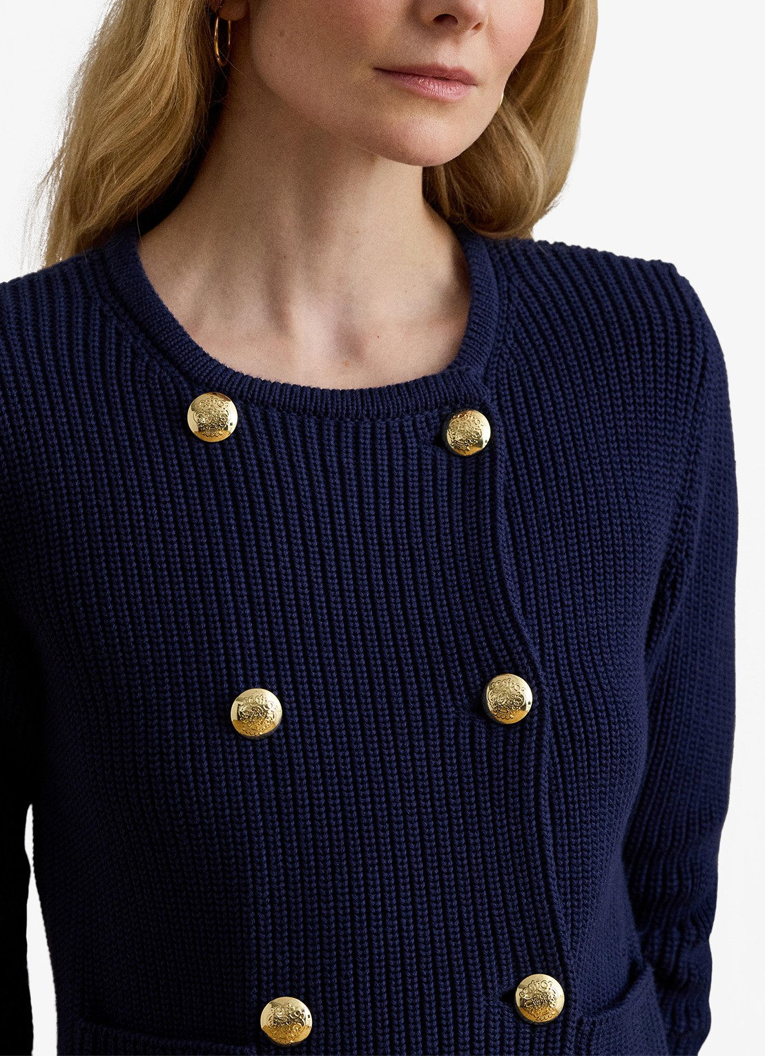 Ralph Lauren Grofgebreid vest met paspelzakken - detail 4 refined navy / donkerblauw