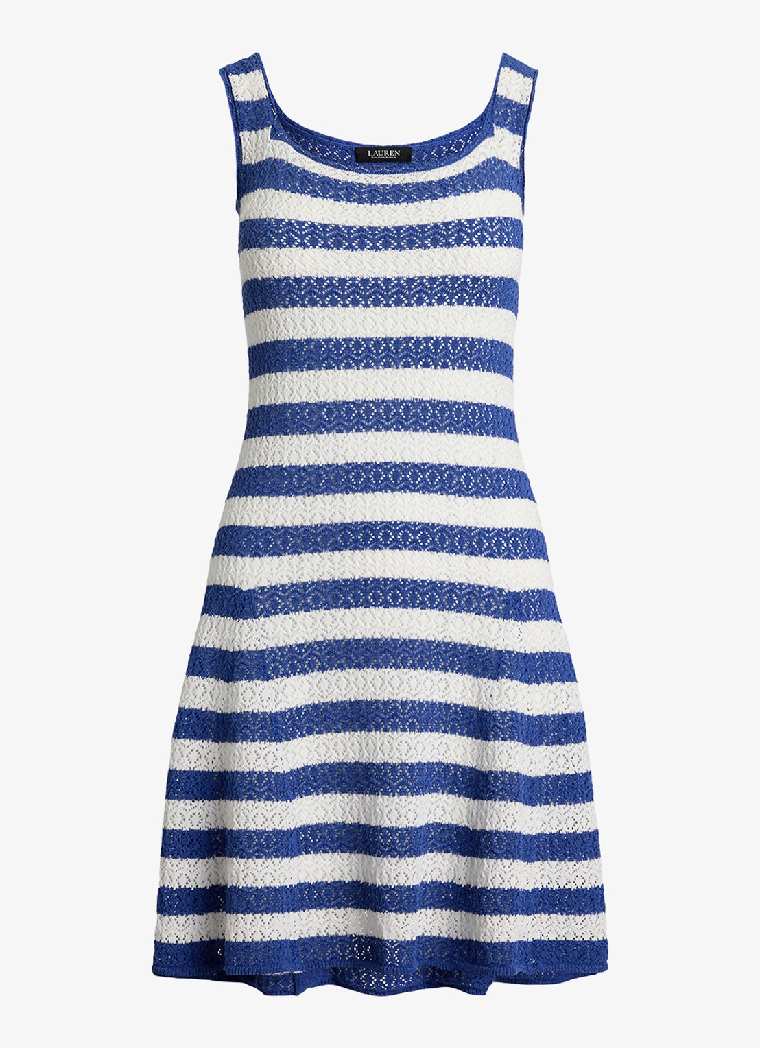 Ralph Lauren Grofgebreide mini jurk met streepprint - voorkant 3 blauw
