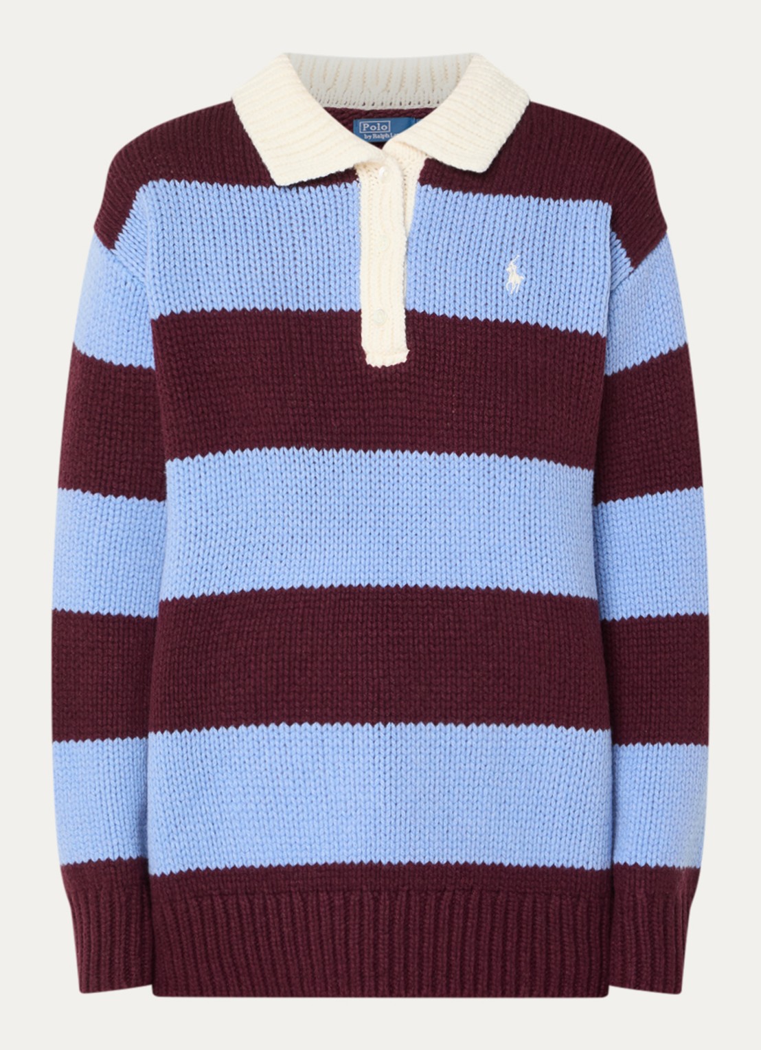 Ralph Lauren Grofgebreide polo in wolblend met streepprint - voorkant multicolor