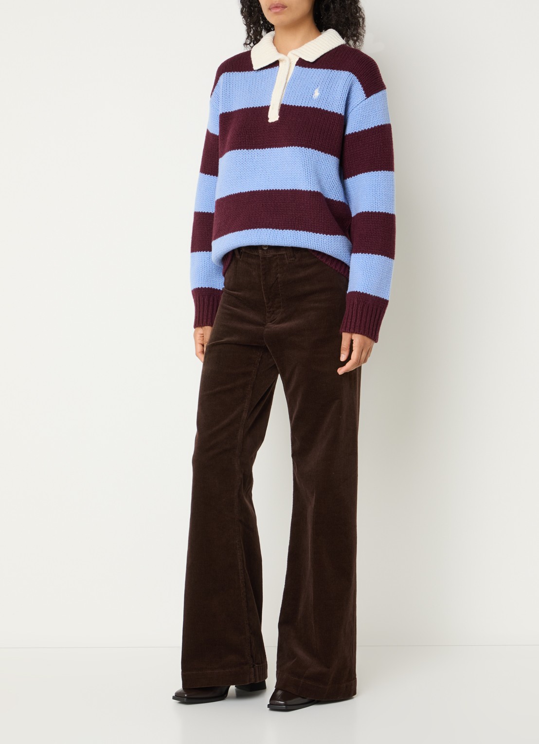 Ralph Lauren Grofgebreide polo in wolblend met streepprint - voorkant 2 multicolor