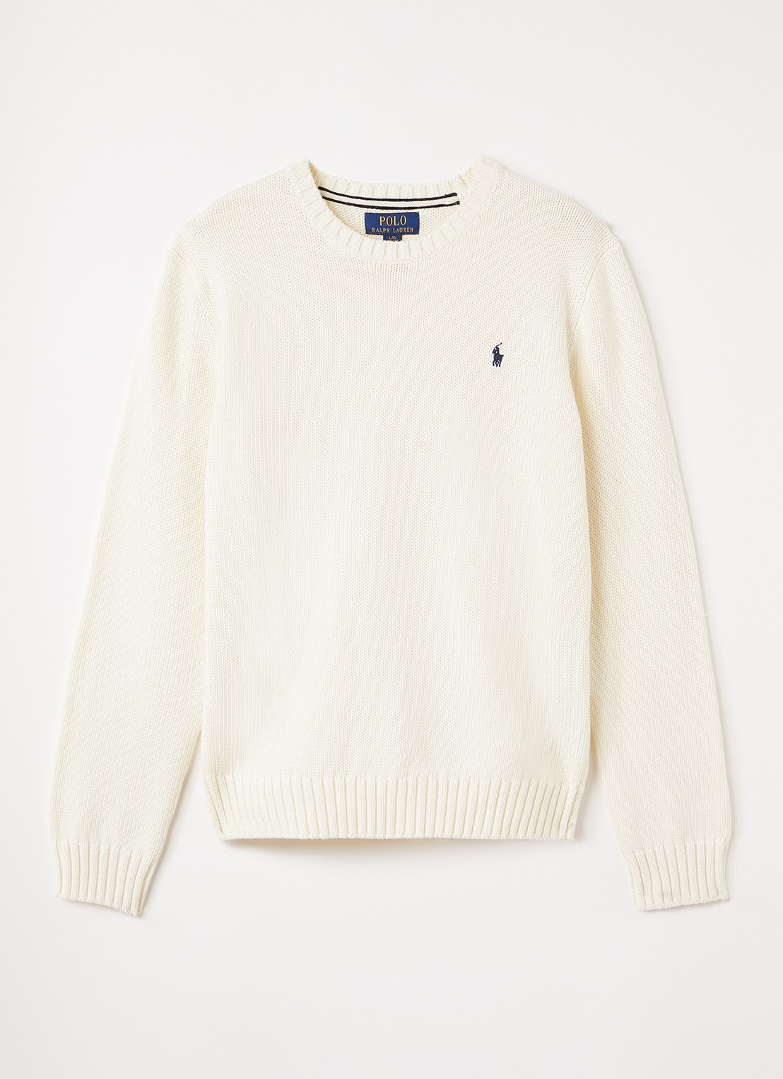 Ralph Lauren Grofgebreide pullover met logo - voorkant gebroken wit