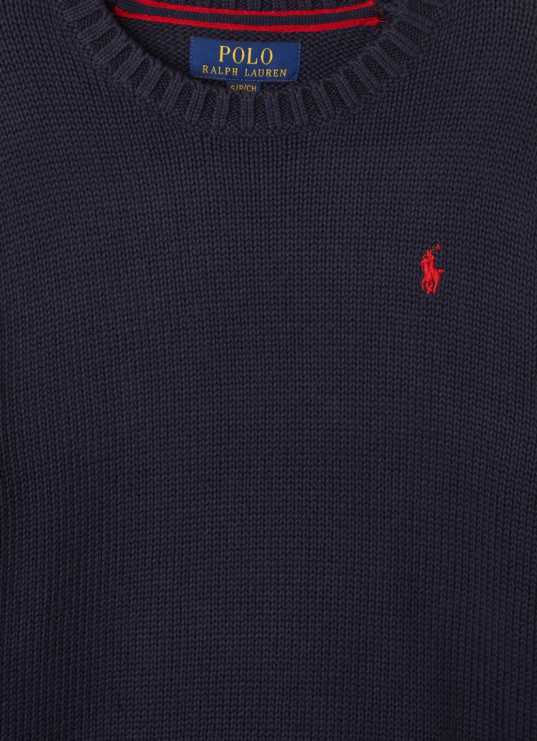 Ralph Lauren Grofgebreide pullover met logo - detail donkerblauw