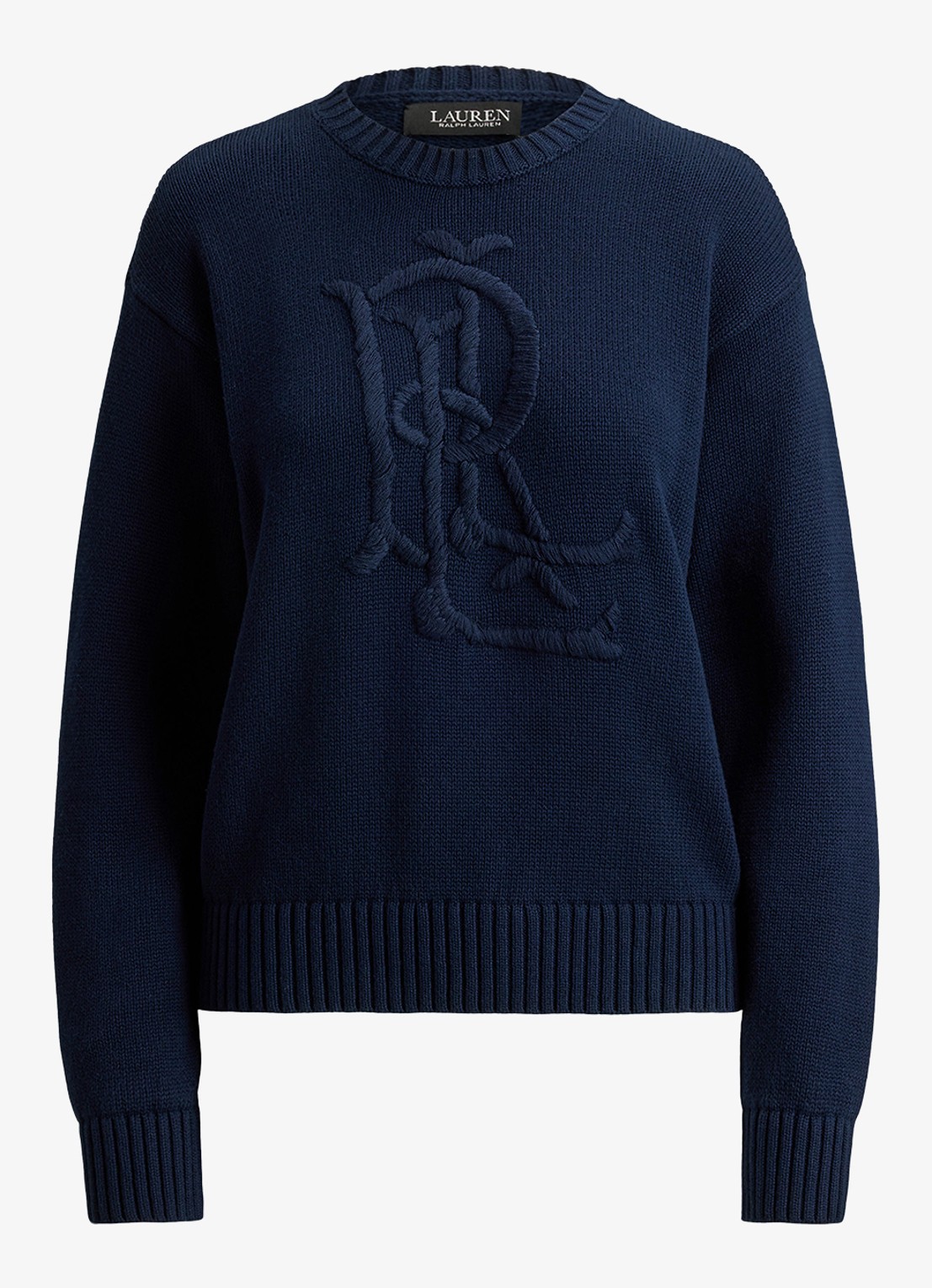 Ralph Lauren Grofgebreide pullover met logoborduring - voorkant 2 lauren navy / blauw