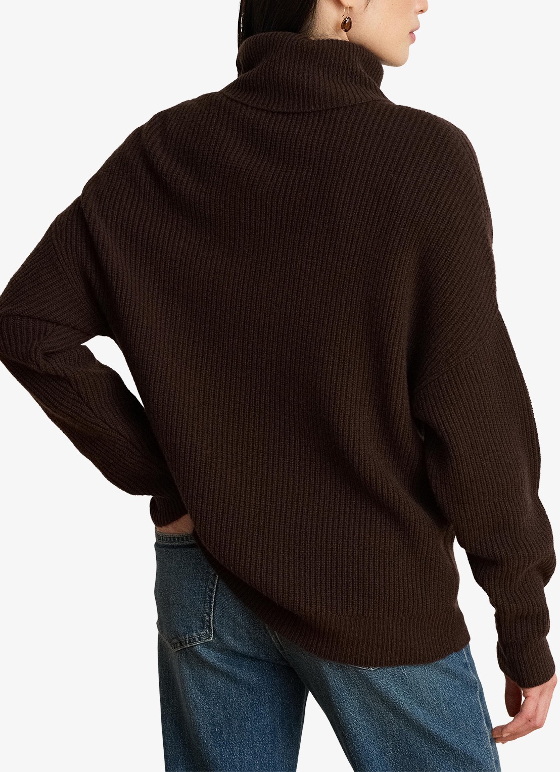 Ralph Lauren Grofgebreide trui in kasjmierblend met col - achterkant circuit brown / bruin