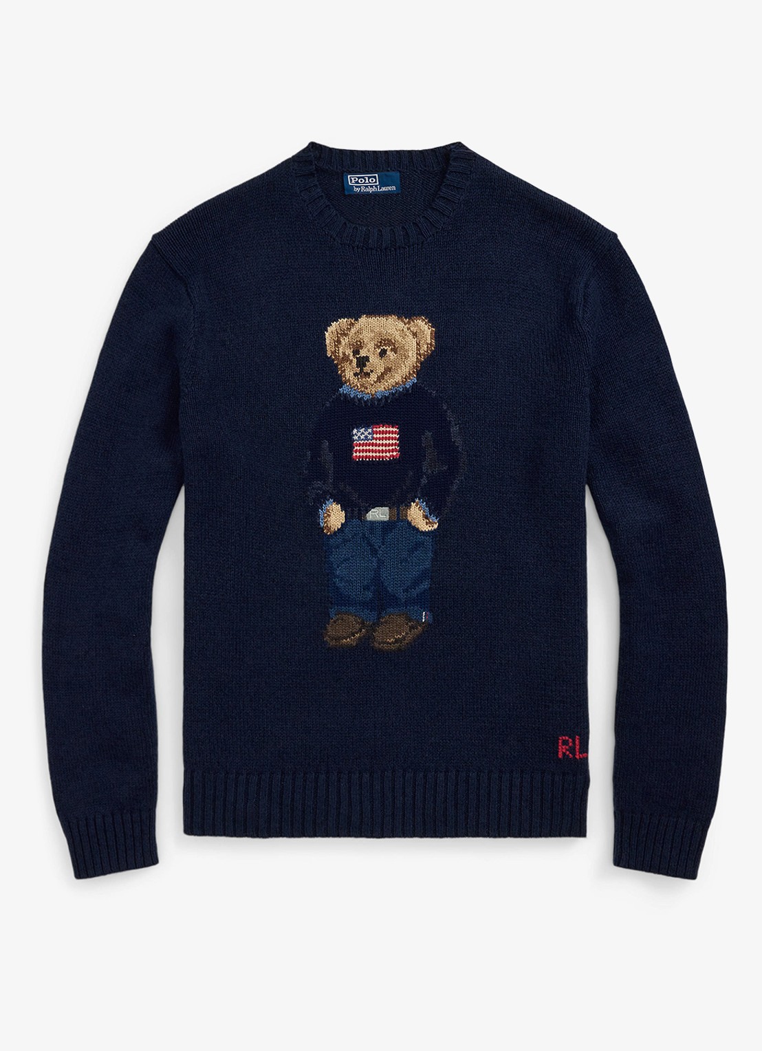 Ralph Lauren Grofgebreide trui in linnenblend met ingebreid logo - voorkant 4 bear navy / donkerblauw