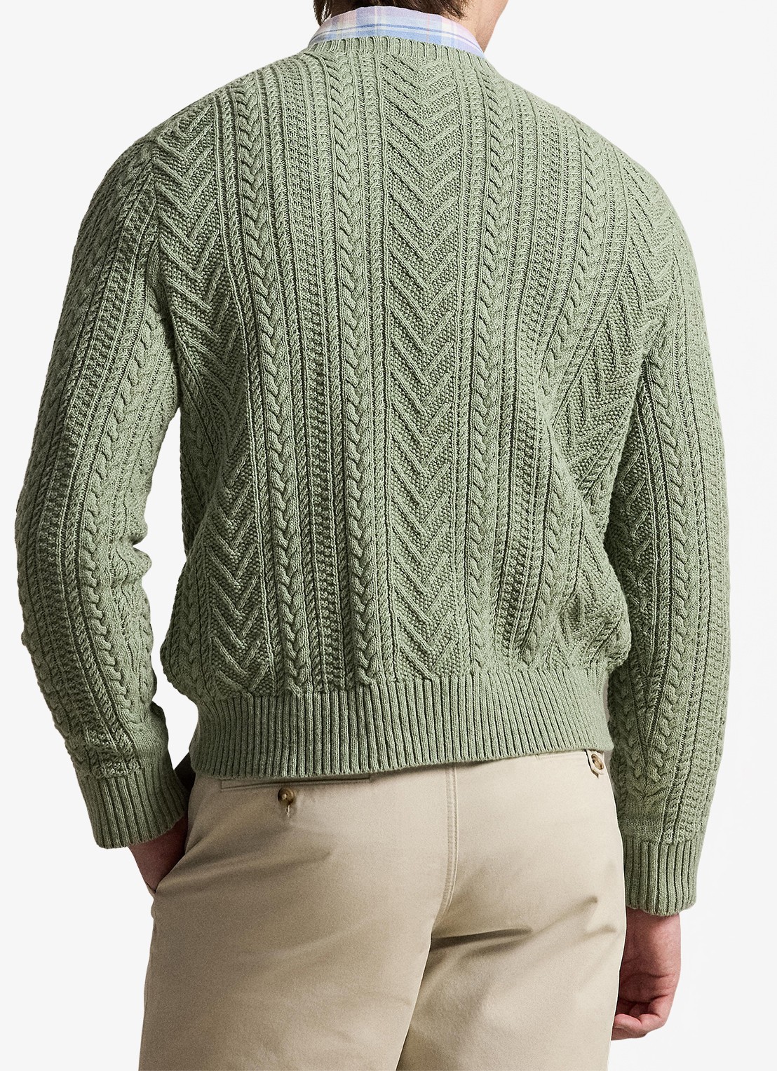 Ralph Lauren Grofgebreide trui in linnenblend - achterkant 3 fern green combo / mosgroen