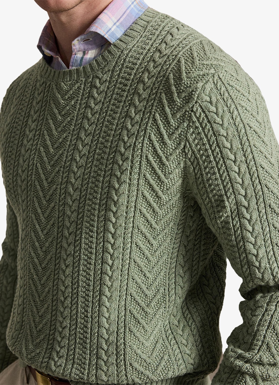 Ralph Lauren Grofgebreide trui in linnenblend - detail 5 fern green combo / mosgroen