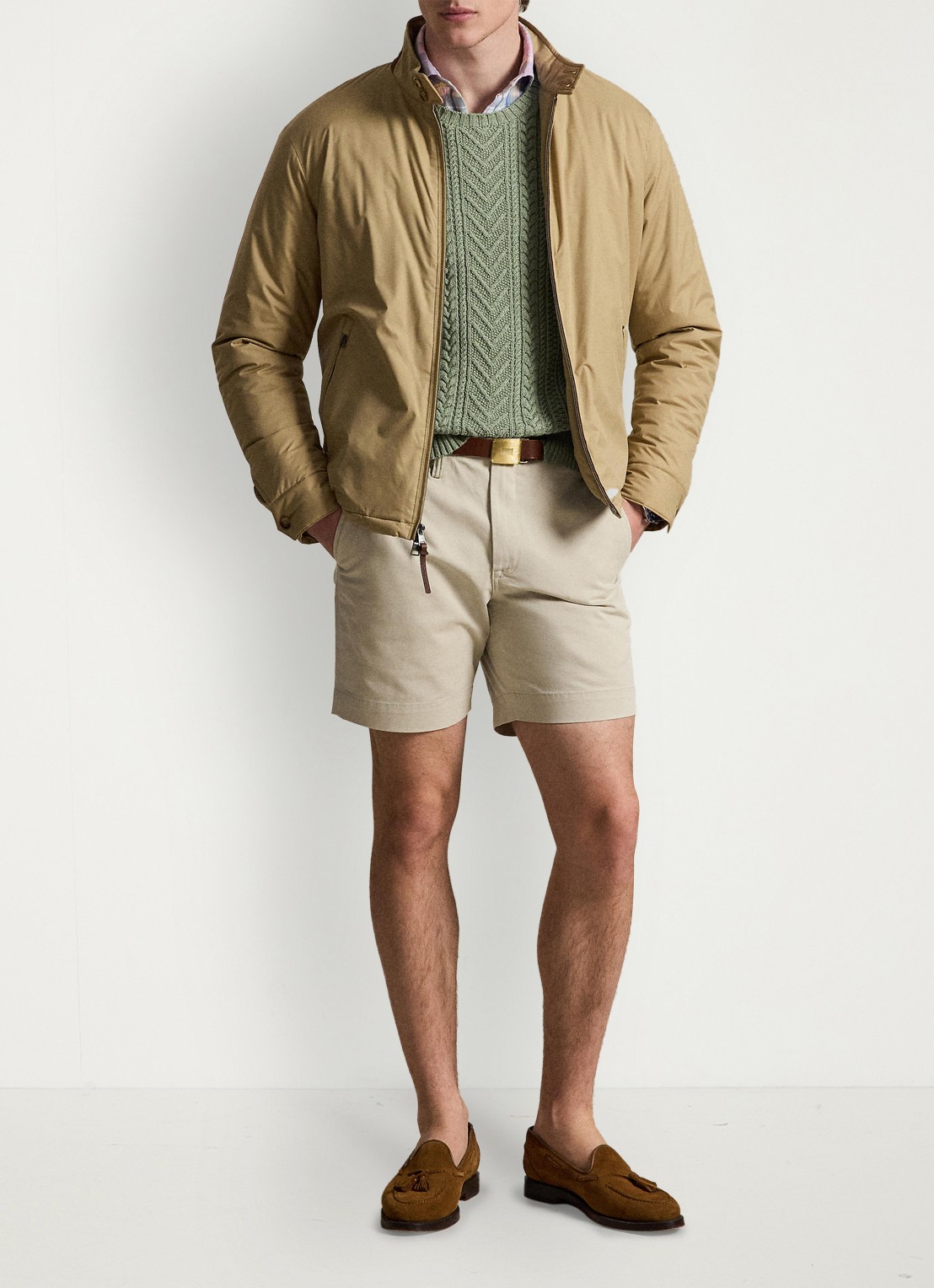 Ralph Lauren Grofgebreide trui in linnenblend - voorkant 2 fern green combo / mosgroen