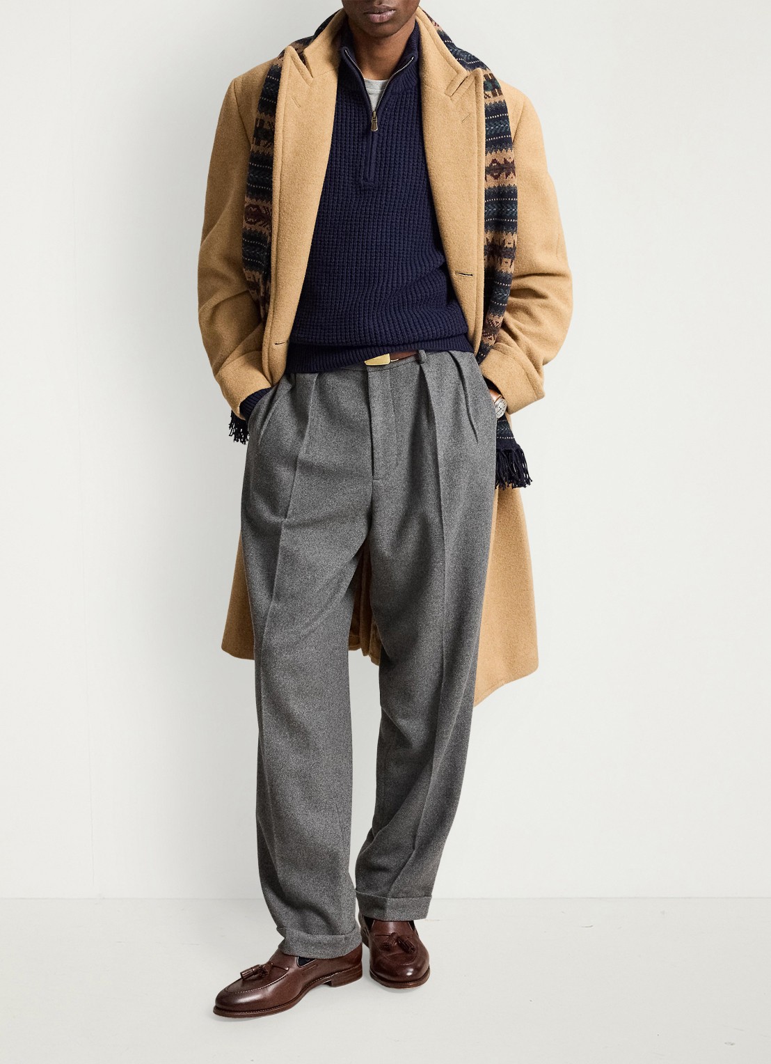 Ralph Lauren Grofgebreide trui in wolblend met halve rits - detail hunter navy / donkerblauw