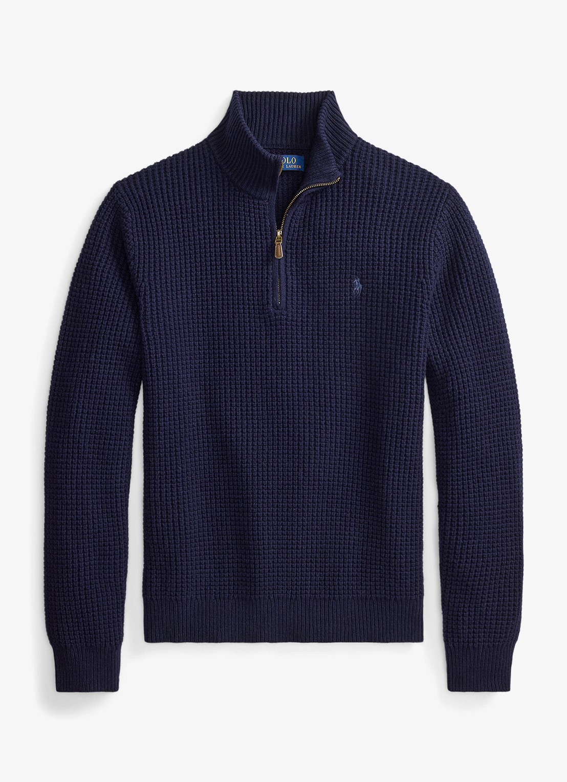 Ralph Lauren Grofgebreide trui in wolblend met halve rits - voorkant 4 hunter navy / donkerblauw