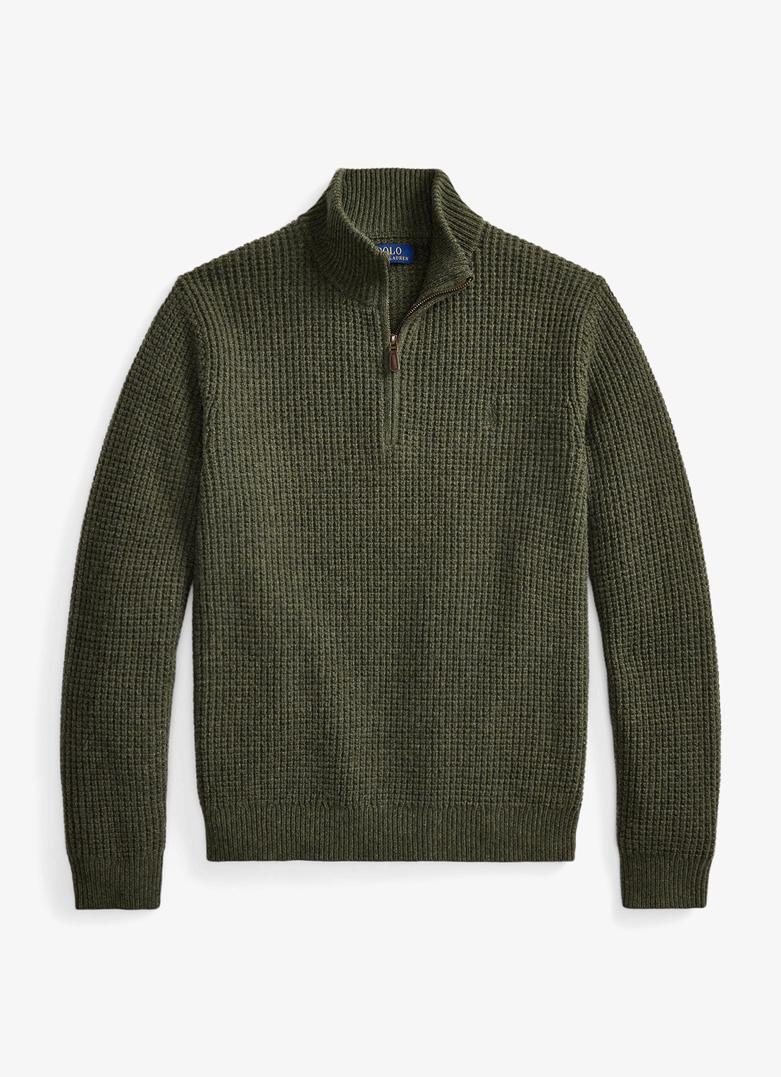 Ralph Lauren Grofgebreide trui in wolblend met halve rits - voorkant 4 olive shrub heather-zxqg / groen