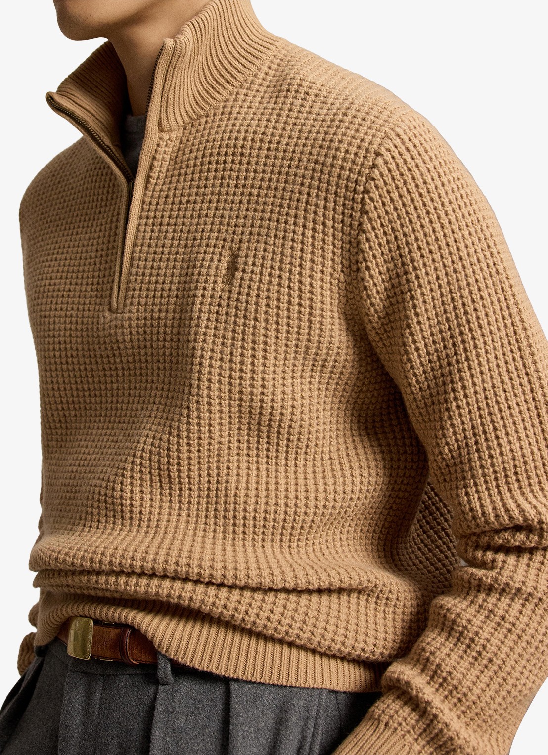 Ralph Lauren Grofgebreide trui in wolblend met halve rits - detail 2 new camel melange-22rw / beige