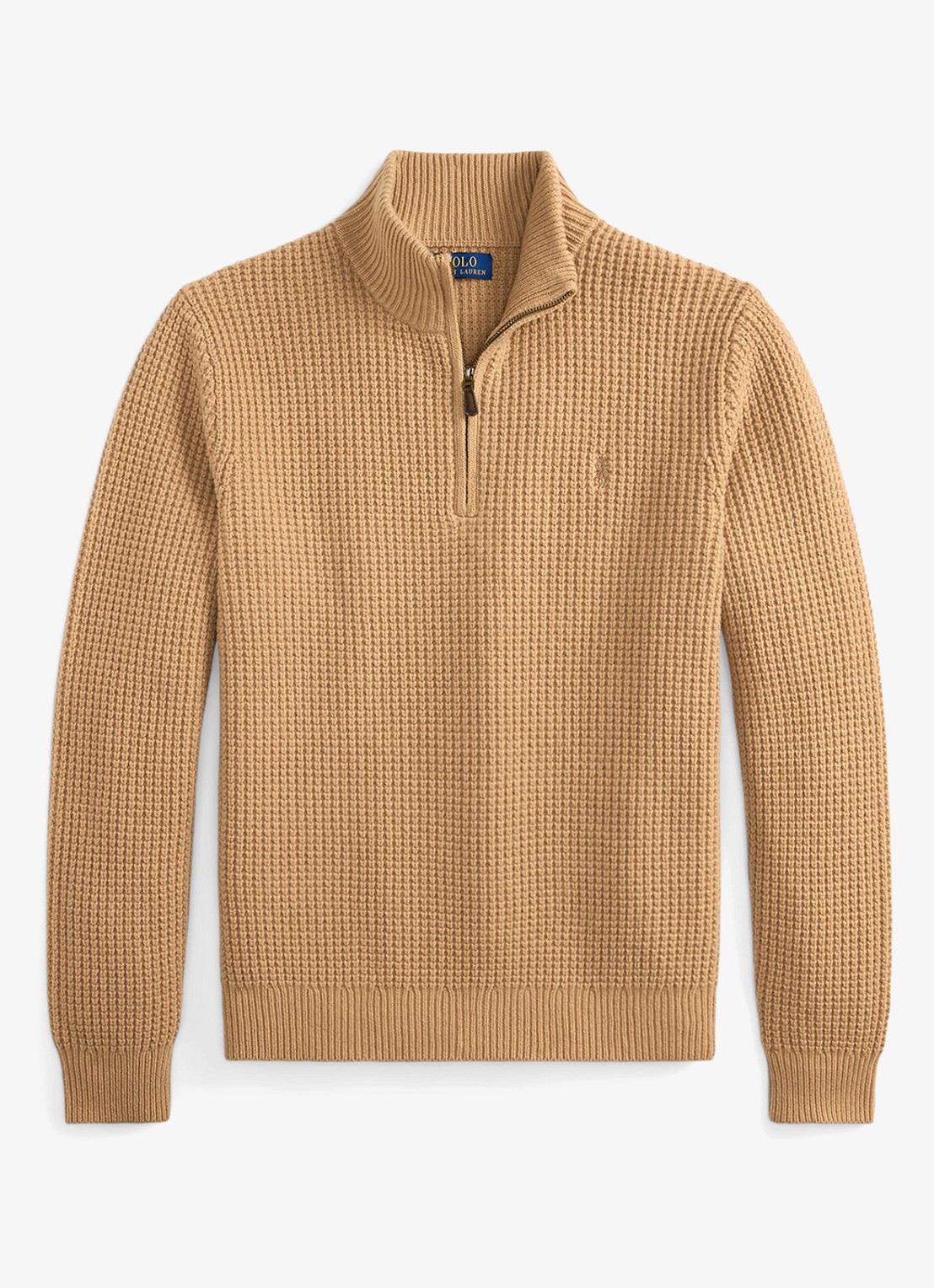 Ralph Lauren Grofgebreide trui in wolblend met halve rits - voorkant 4 new camel melange-22rw / beige