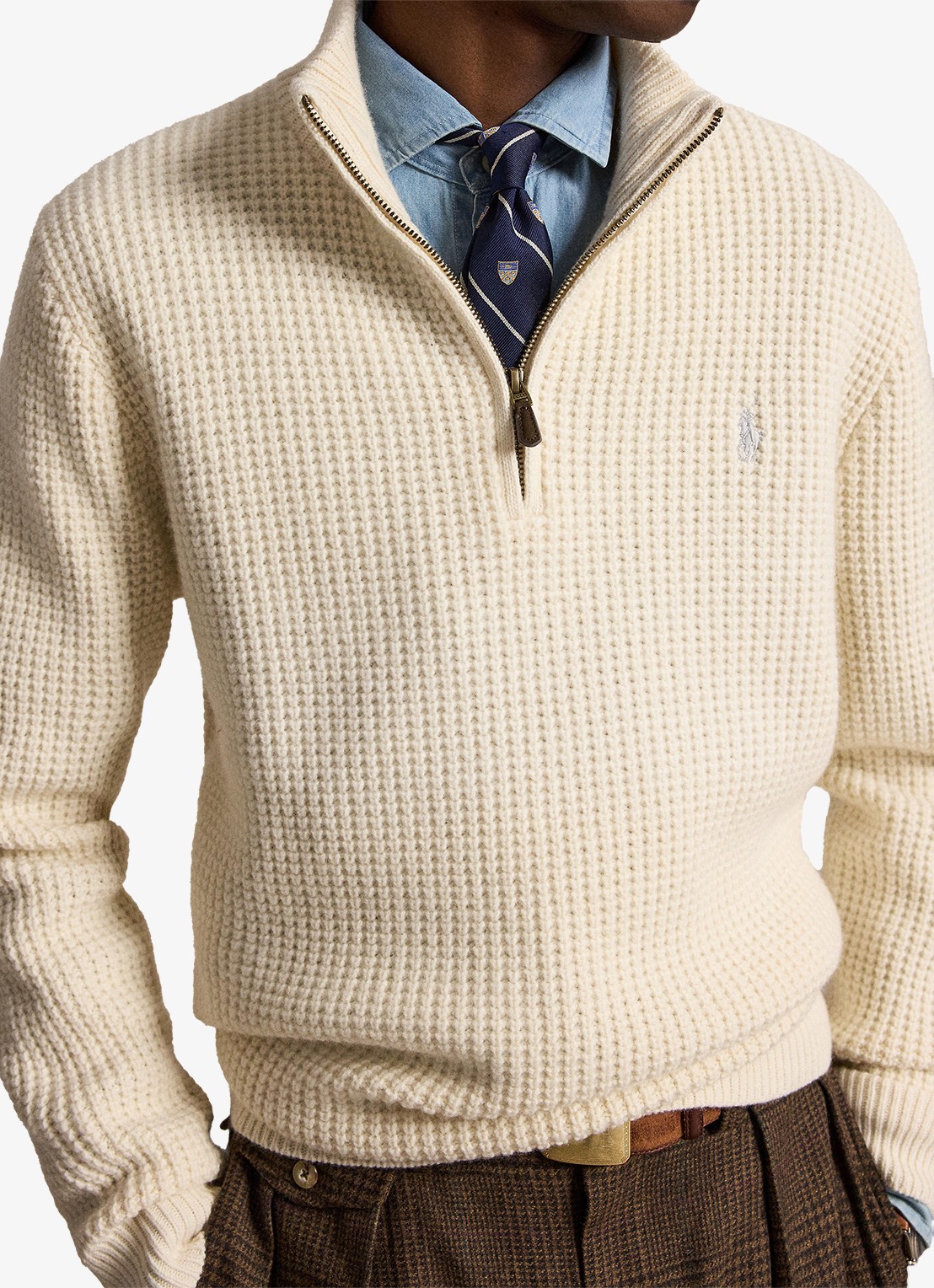 Ralph Lauren Grofgebreide trui in wolblend met halve rits - detail 3 andover cream-34ty / beige