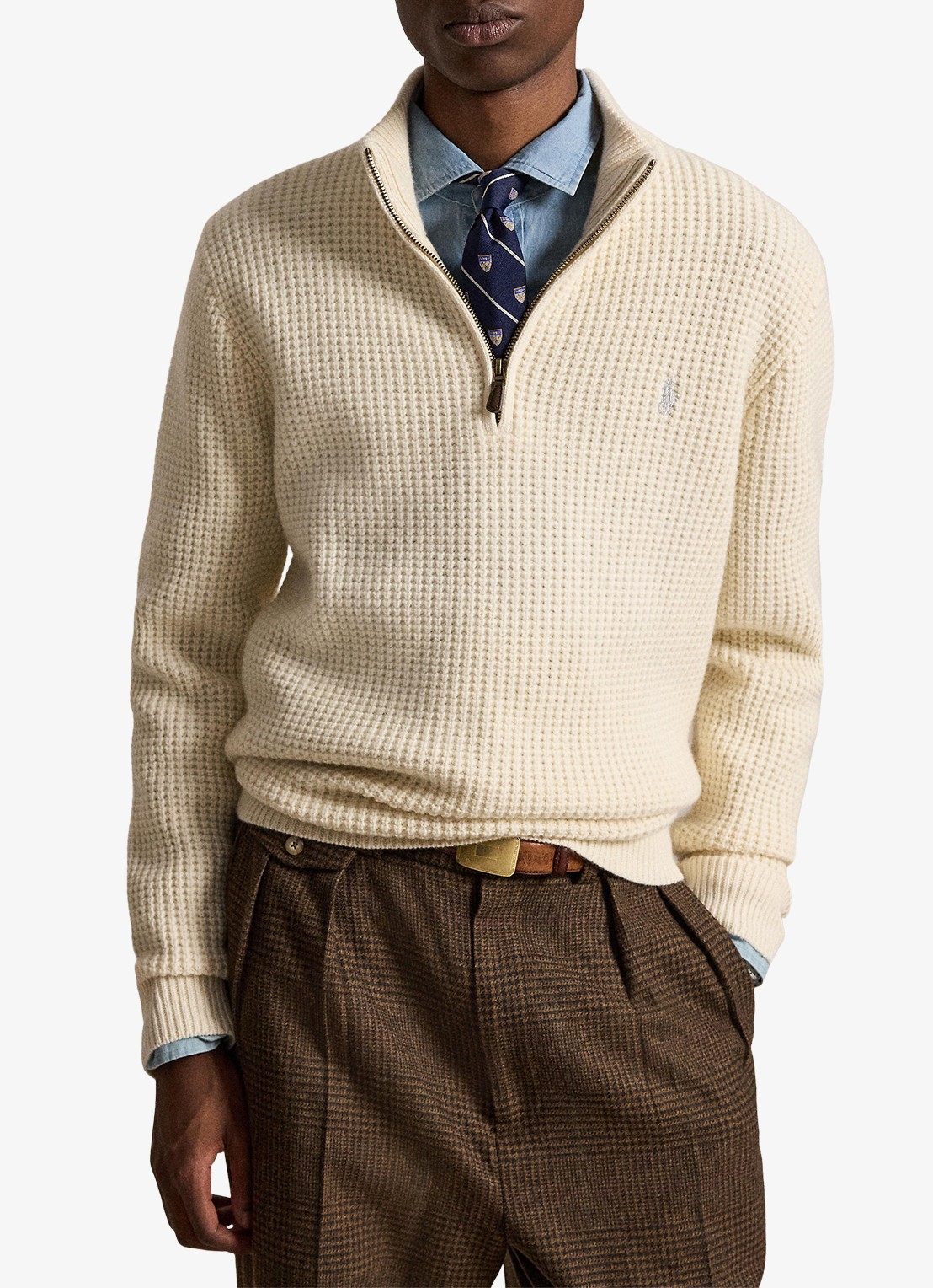 Ralph Lauren Grofgebreide trui in wolblend met halve rits - voorkant 5 andover cream-34ty / beige