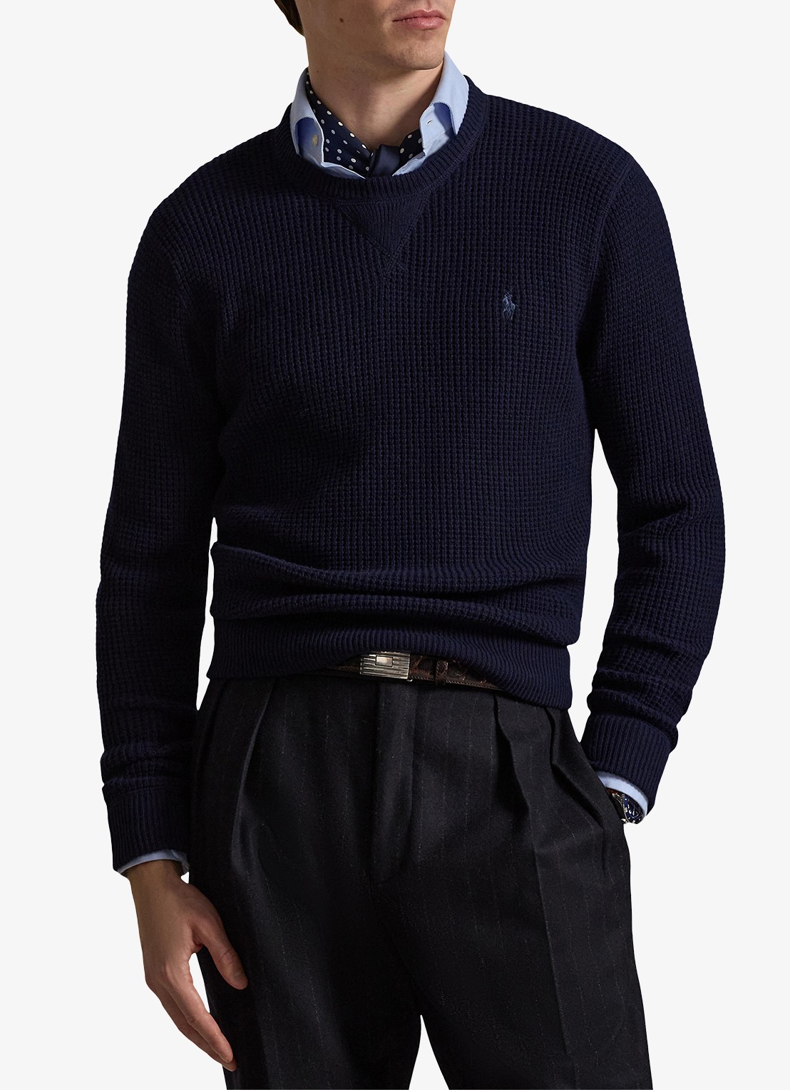 Ralph Lauren Grofgebreide trui in wolblend met logoborduring - detail 4 hunter navy / donkerblauw