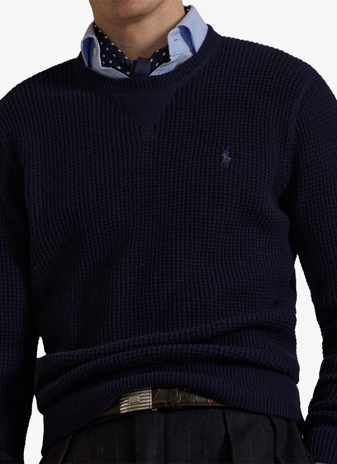 Ralph Lauren Grofgebreide trui in wolblend met logoborduring - detail 5 hunter navy / donkerblauw
