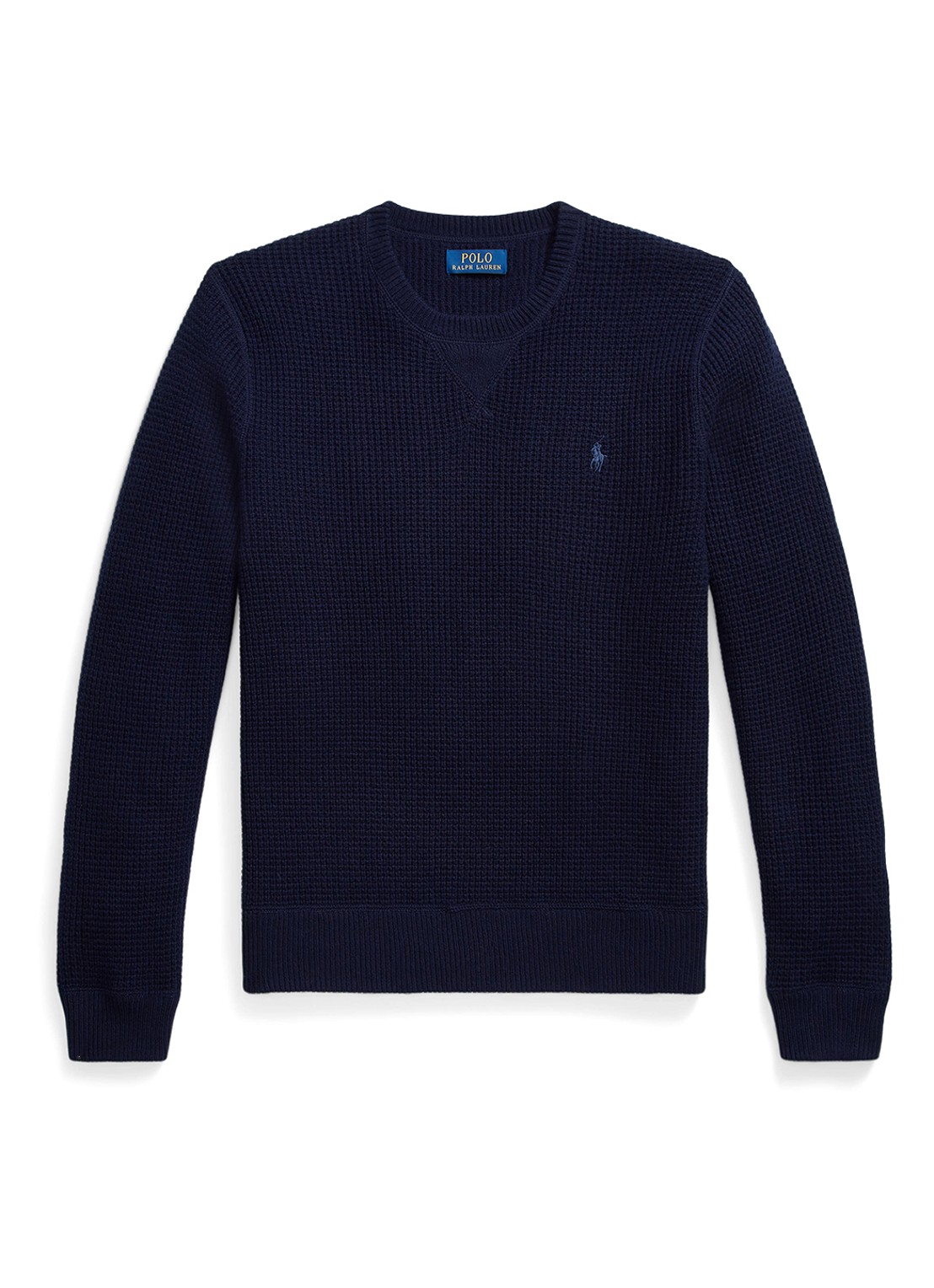 Ralph Lauren Grofgebreide trui in wolblend met logoborduring - voorkant 2 hunter navy / donkerblauw