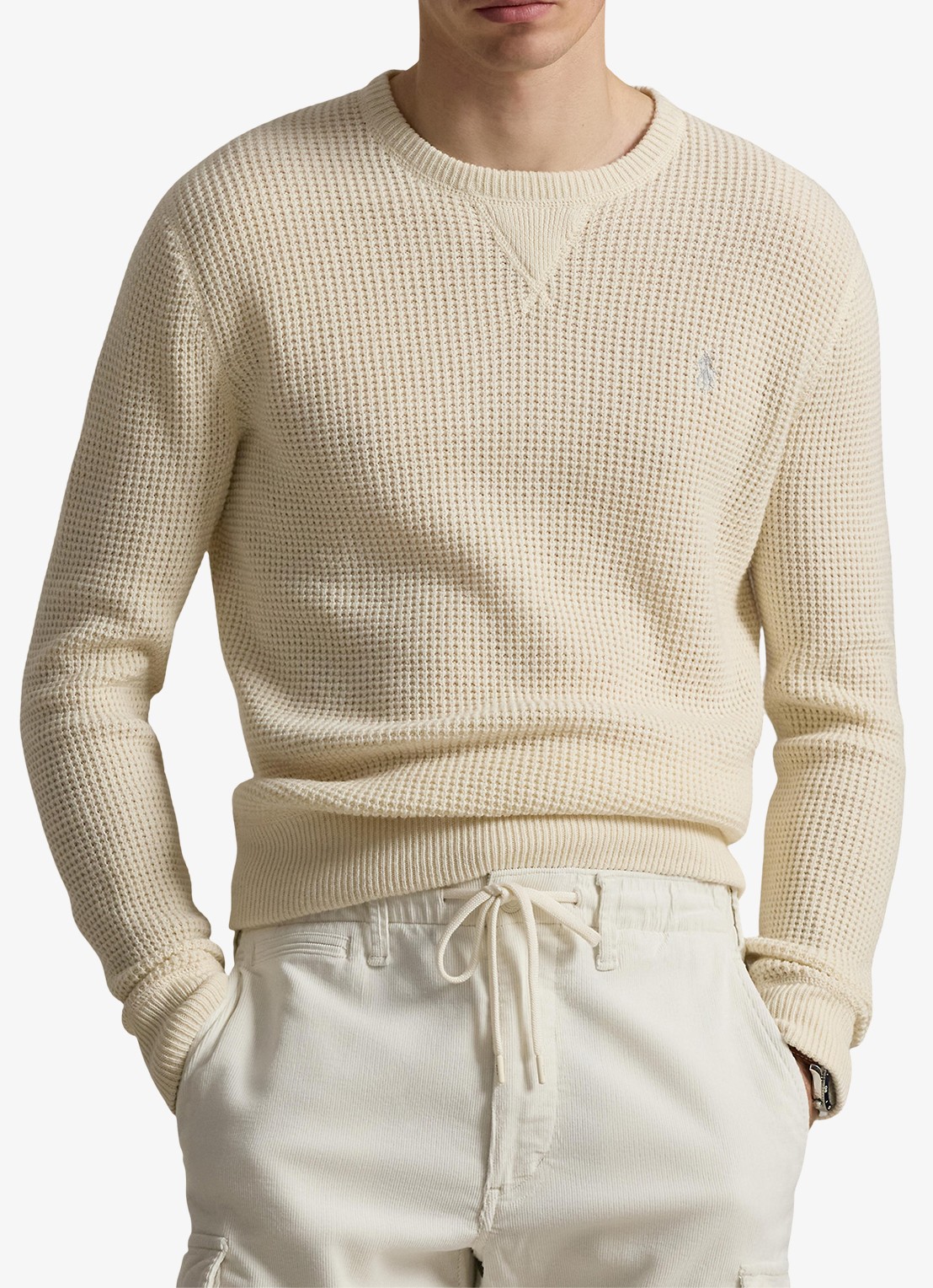 Ralph Lauren Grofgebreide trui in wolblend met logoborduring - detail andover cream / creme