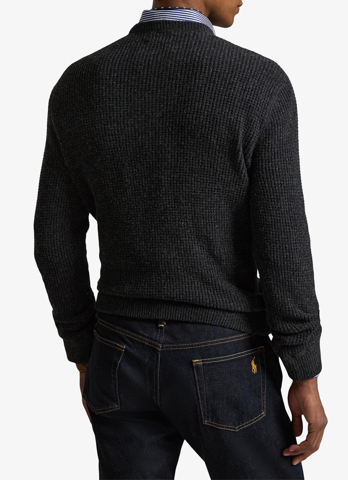 Ralph Lauren Grofgebreide trui in wolblend met logoborduring - achterkant dark granite / donkergrijs