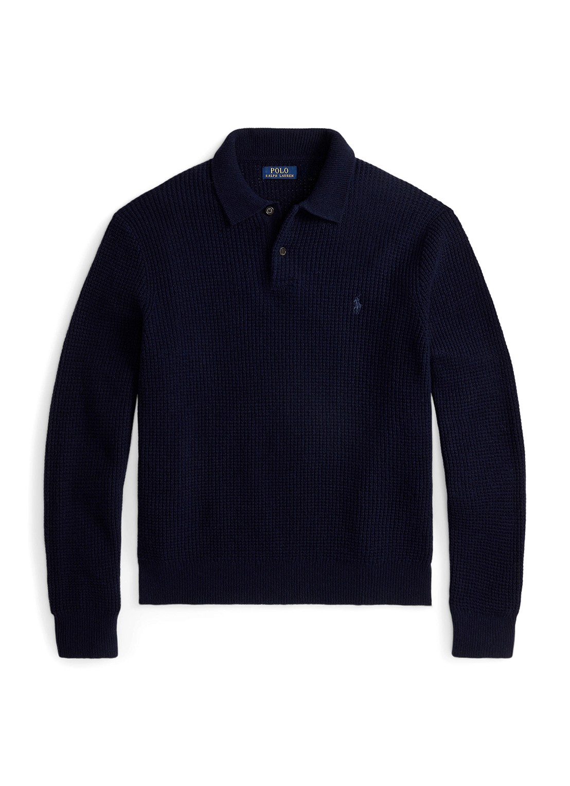 Ralph Lauren Grofgebreide trui in wolblend met polokraag - voorkant 4 donkerblauw