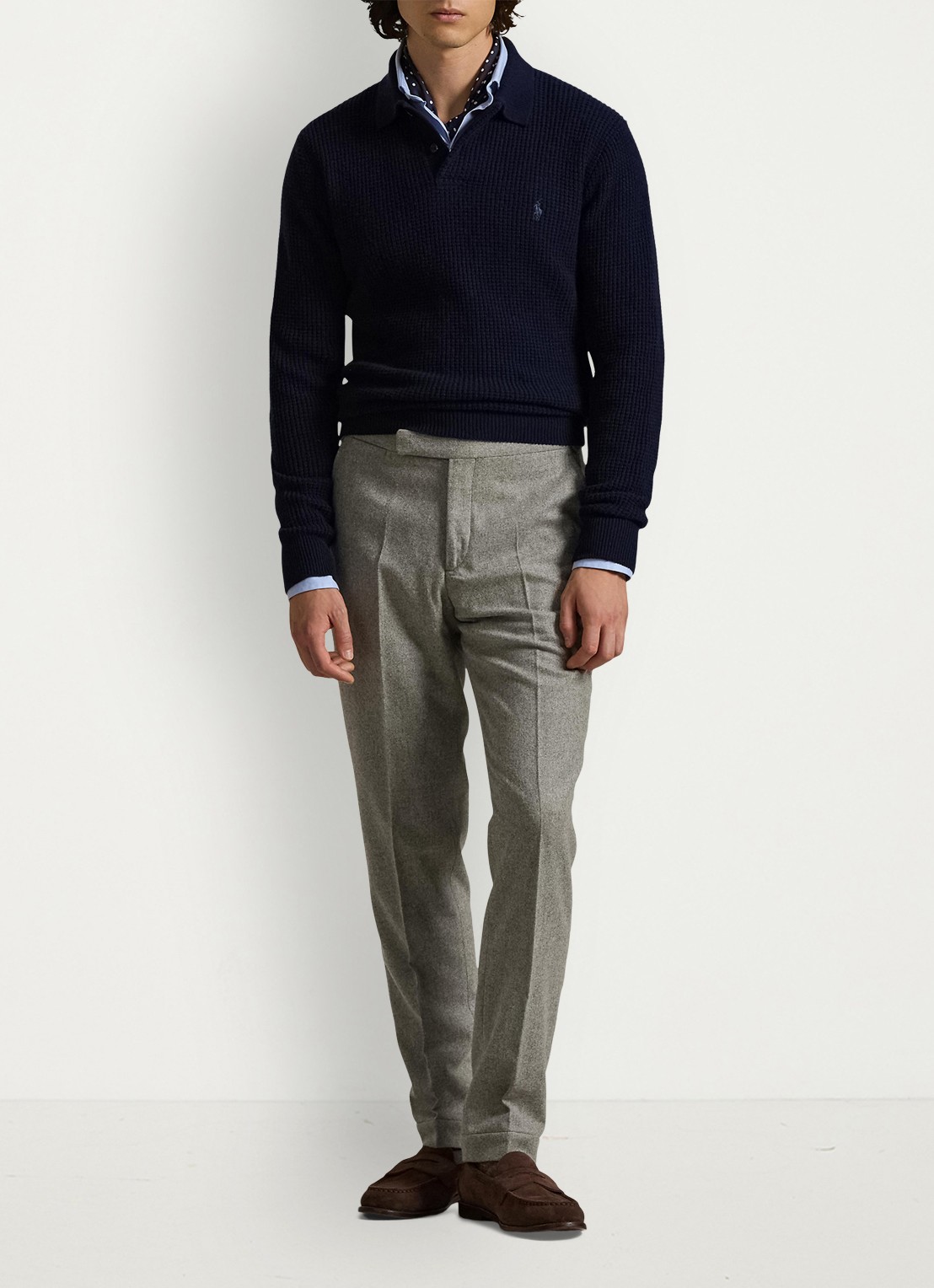 Ralph Lauren Grofgebreide trui in wolblend met polokraag - voorkant 5 donkerblauw