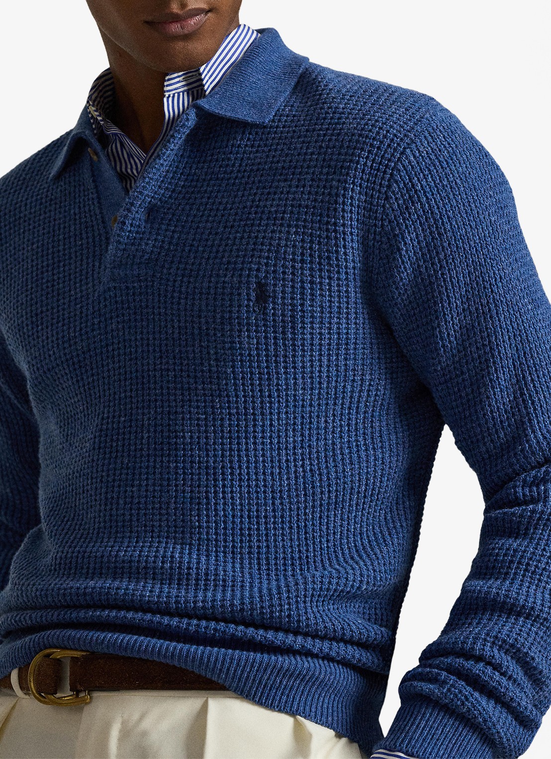 Ralph Lauren Grofgebreide trui in wolblend met polokraag - detail 4 sea salt blue / blauw