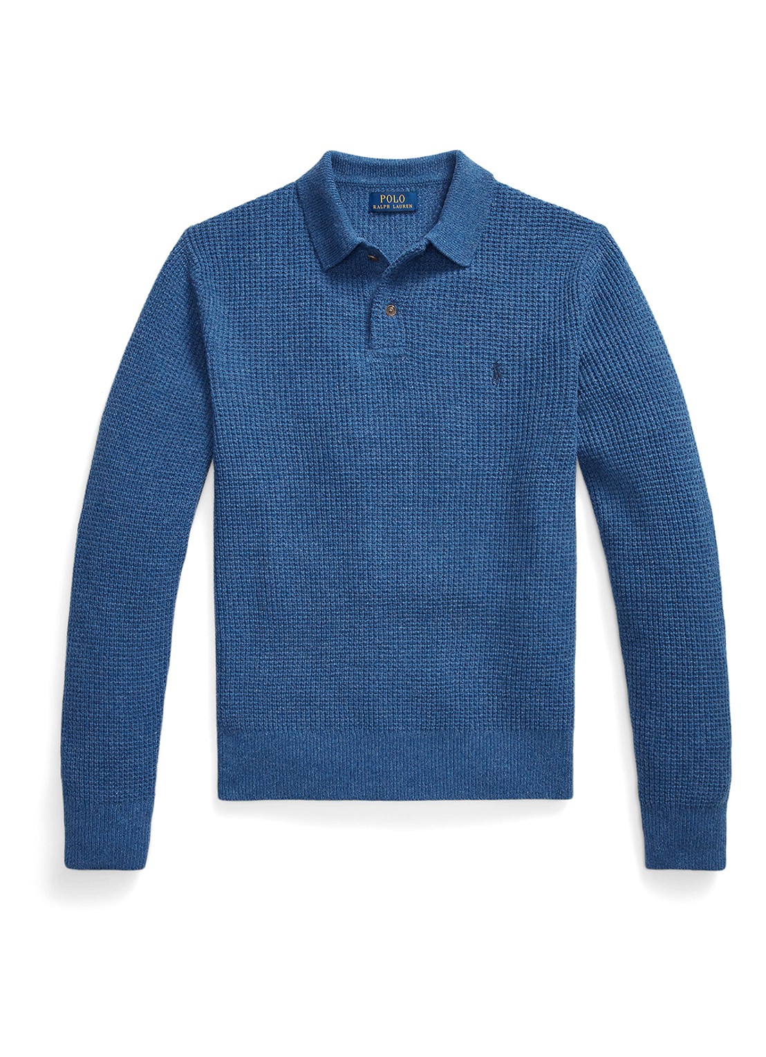 Ralph Lauren Grofgebreide trui in wolblend met polokraag - voorkant sea salt blue / blauw