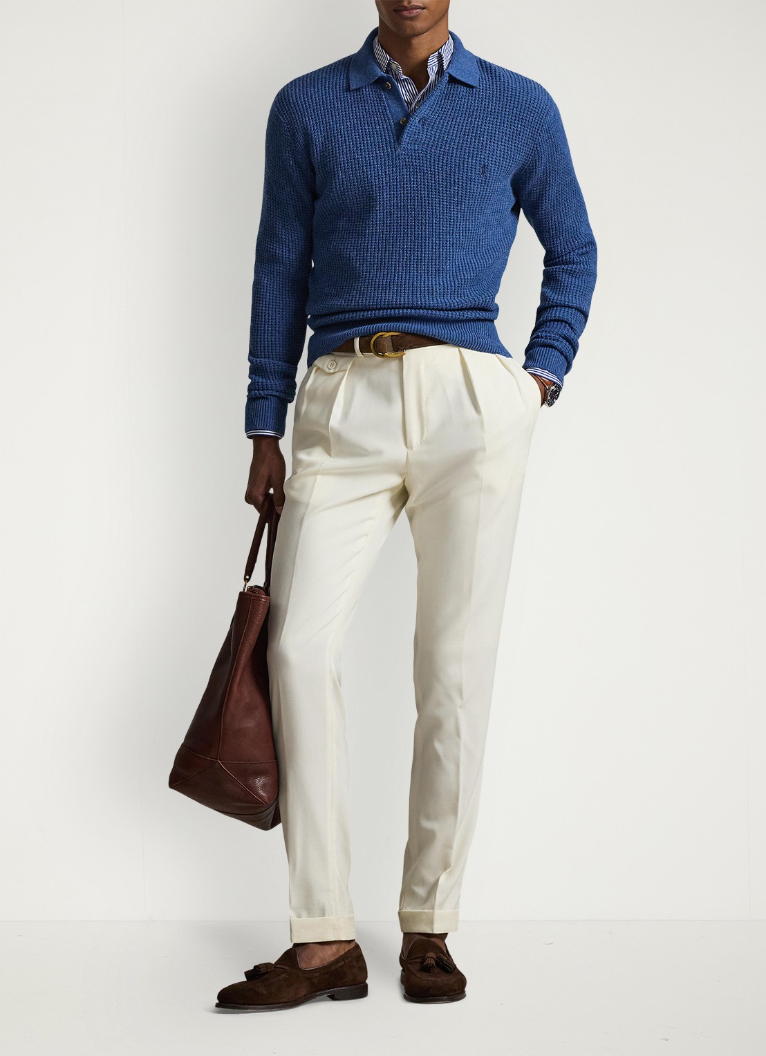 Ralph Lauren Grofgebreide trui in wolblend met polokraag - voorkant 2 sea salt blue / blauw