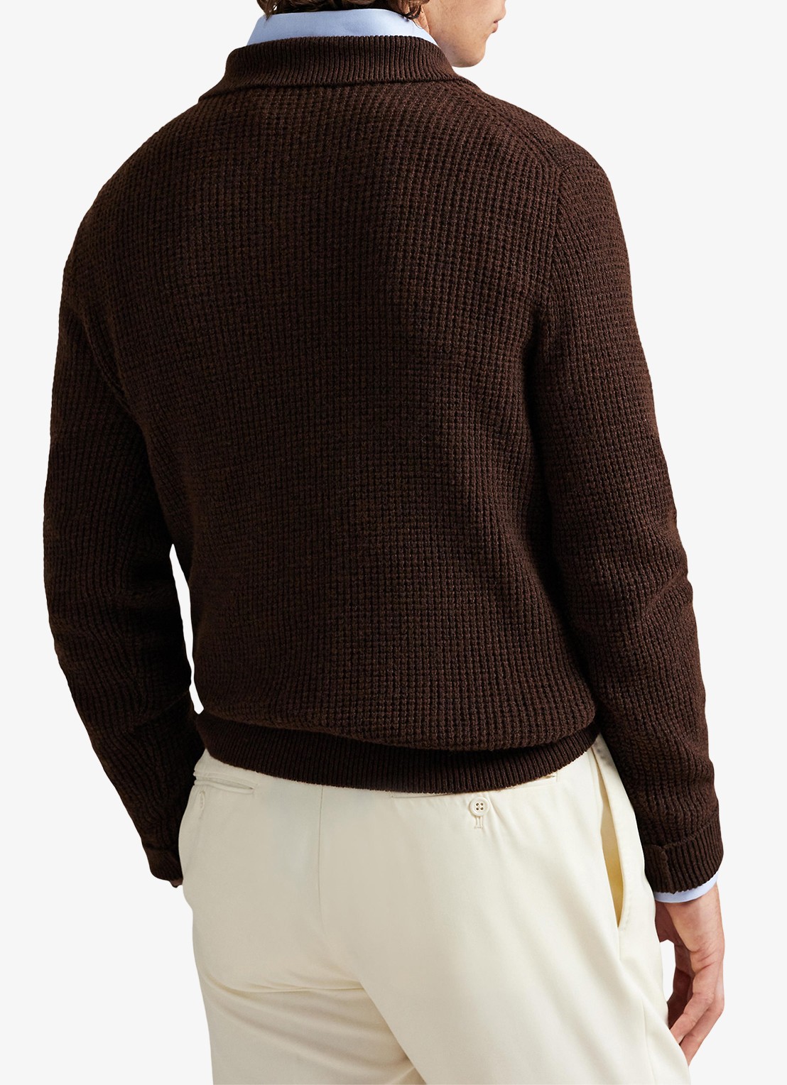 Ralph Lauren Grofgebreide trui in wolblend met polokraag - achterkant 5 cocao brown heather / donkerbruin