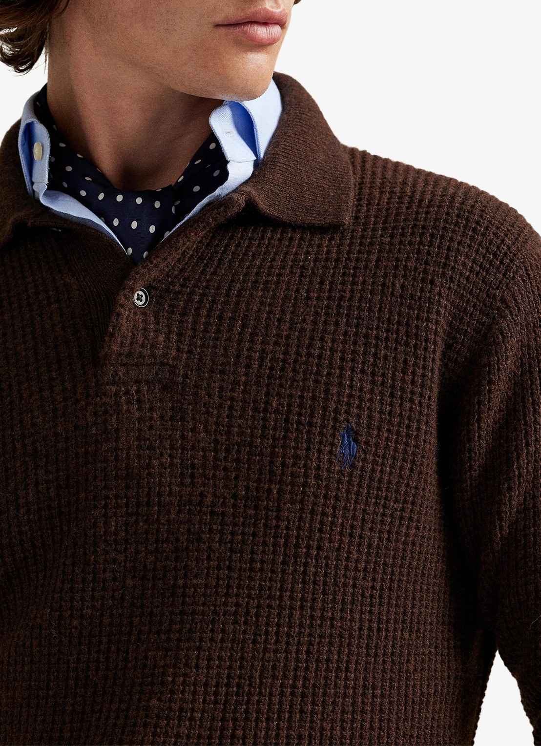 Ralph Lauren Grofgebreide trui in wolblend met polokraag - detail 2 cocao brown heather / donkerbruin