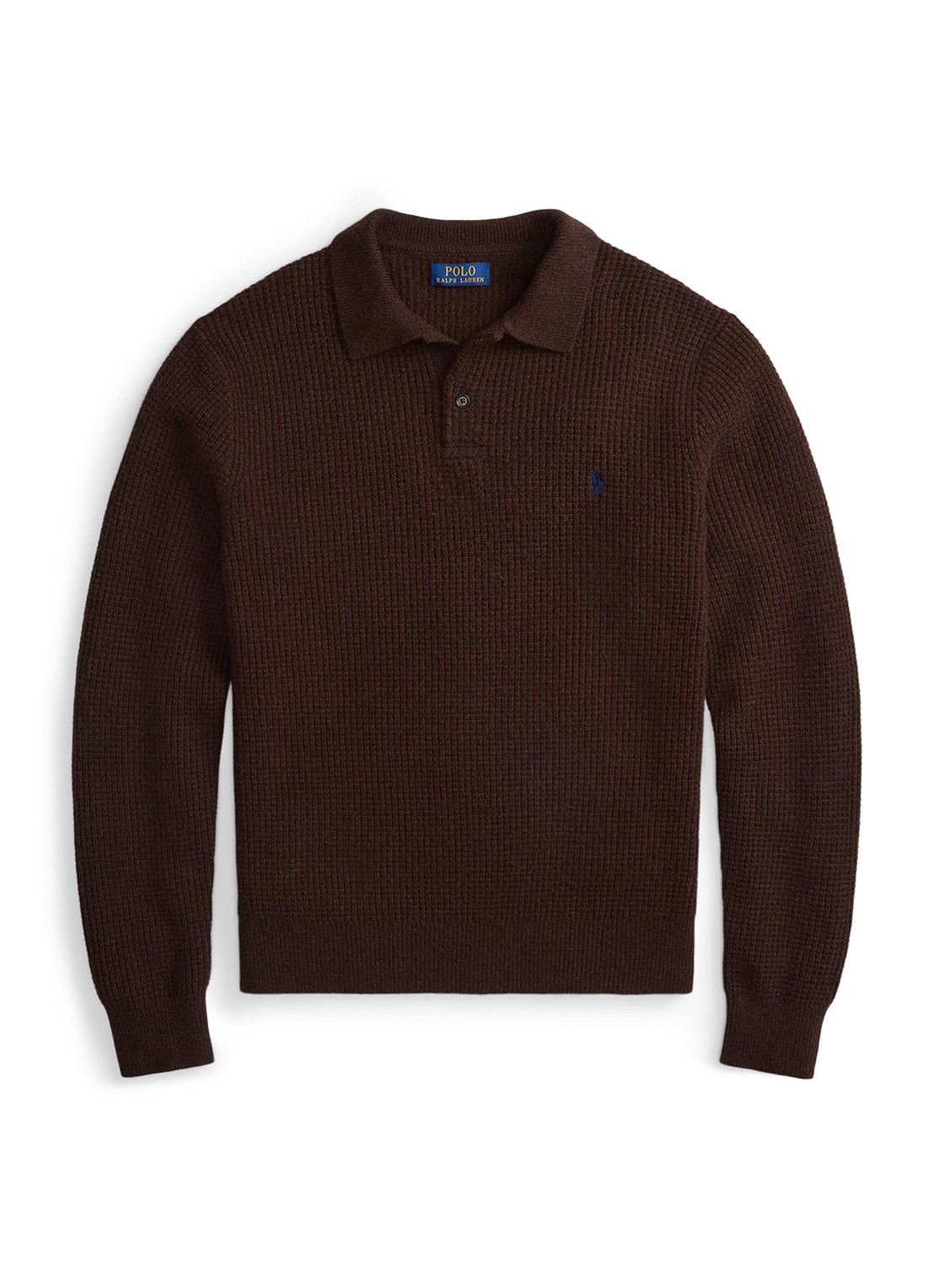 Ralph Lauren Grofgebreide trui in wolblend met polokraag - voorkant 3 cocao brown heather / donkerbruin