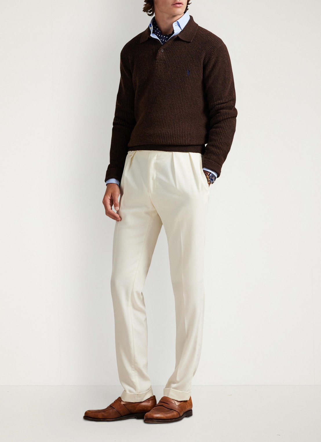 Ralph Lauren Grofgebreide trui in wolblend met polokraag - voorkant 4 cocao brown heather / donkerbruin