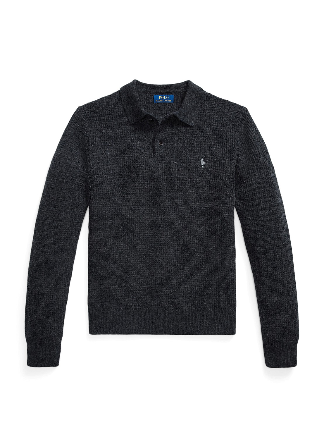 Ralph Lauren Grofgebreide trui in wolblend met polokraag - voorkant 4 dark granite heather / donkergrijs