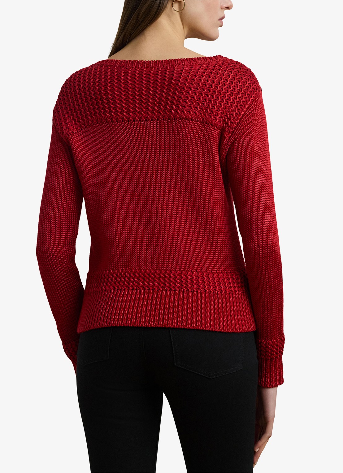 Ralph Lauren Grofgebreide trui met boothals - achterkant 5 madison red / rood