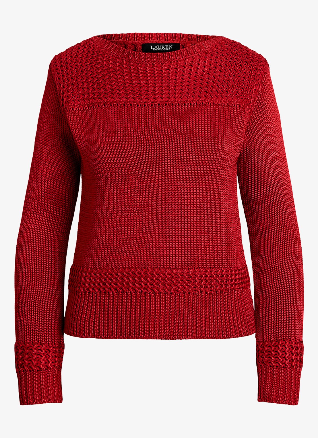 Ralph Lauren Grofgebreide trui met boothals - voorkant 3 madison red / rood