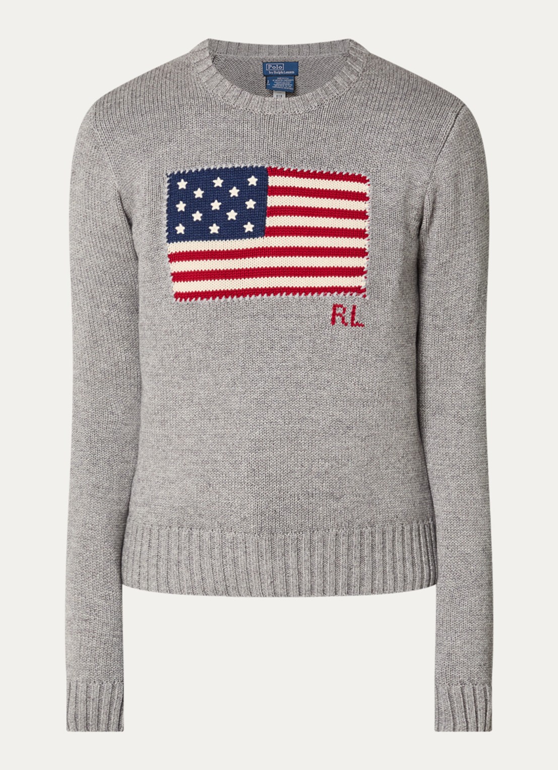 Ralph Lauren Grofgebreide trui met borduring - voorkant grijs