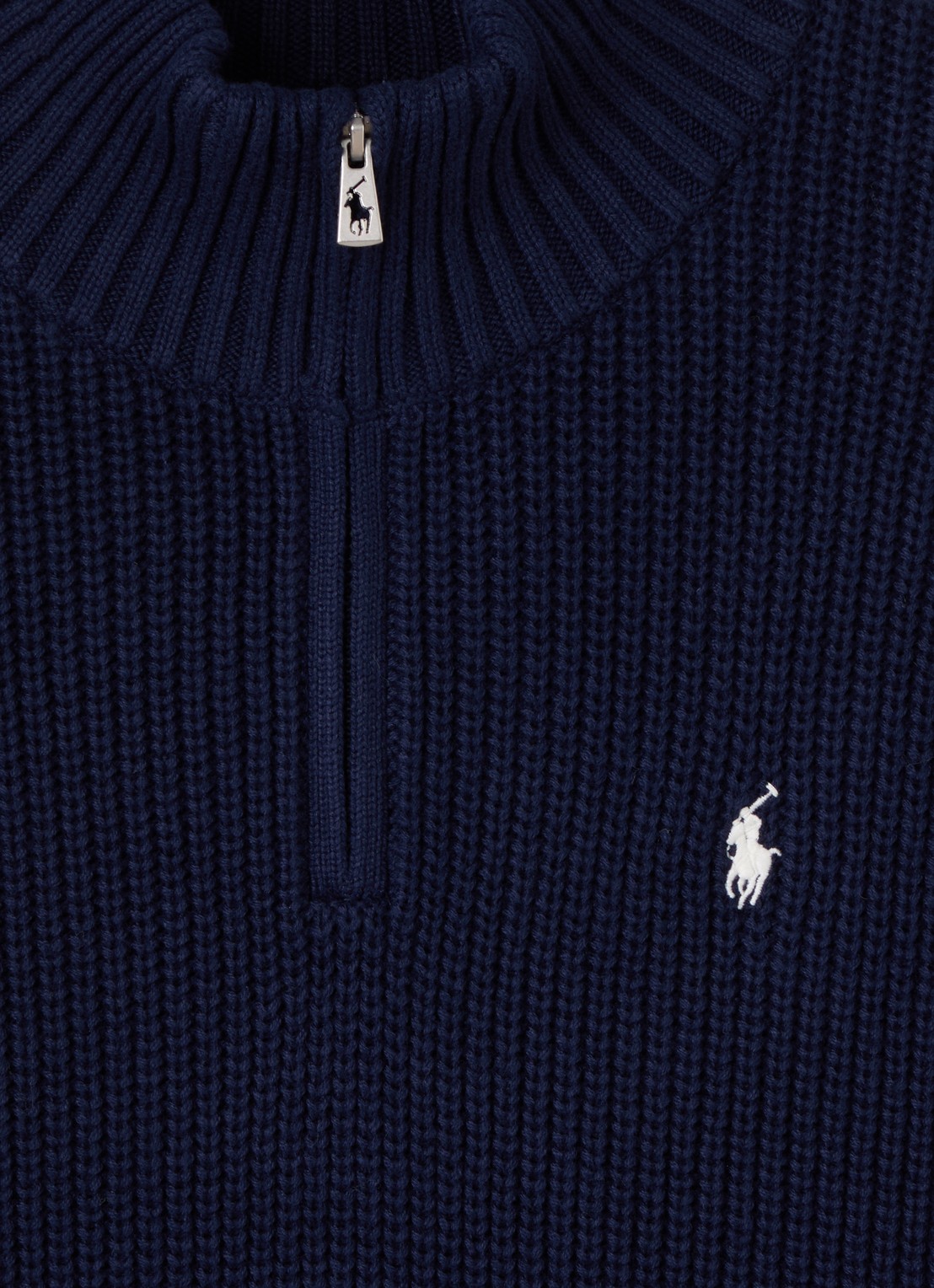 Ralph Lauren Grofgebreide trui met halve rits - detail 3 donkerblauw